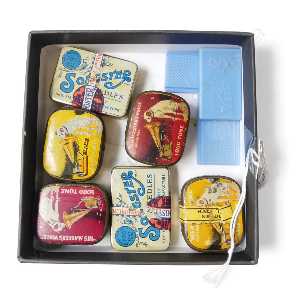 HMV & SONGSTER GRAMOPHONE NEEDLE TINS & NEEDLES 9PCS, L.40-45MM Image 1++