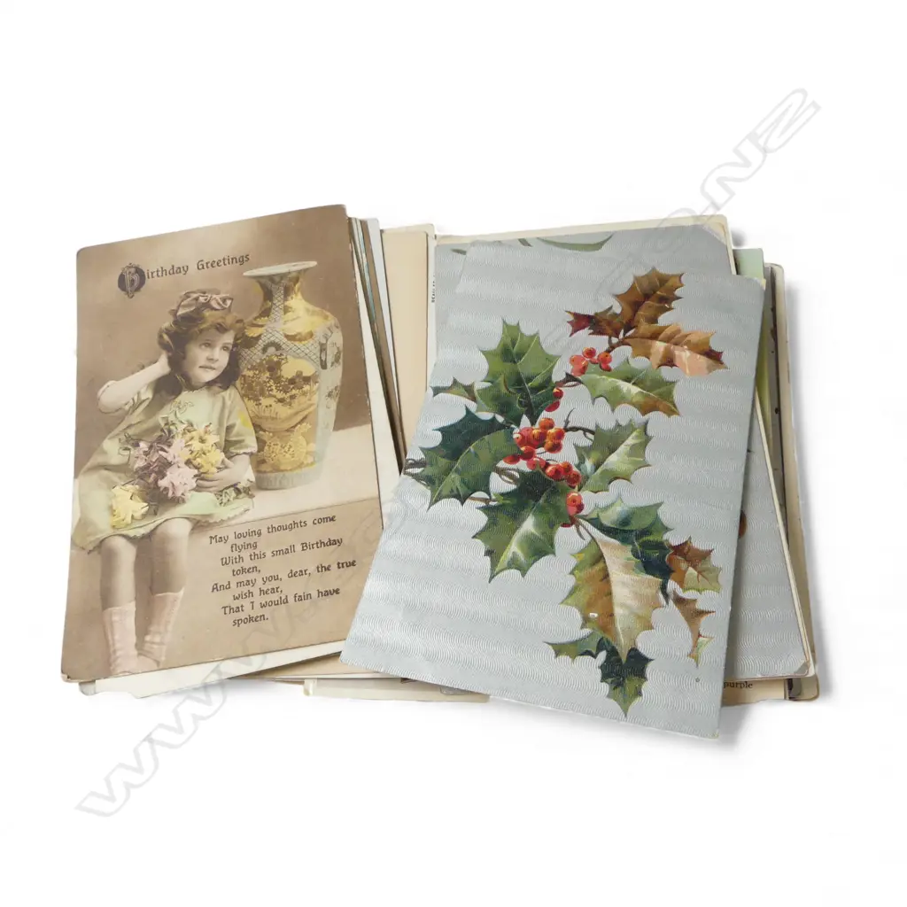 58 ANTIQUE GREETINGS POSTCARDS – CHRISTMAS BIRTHDAY ETC Image 1++