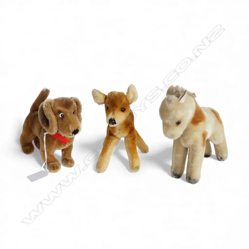 3 STEIFF ANIMALS; DOG, HORSE, FAWN L.195mm Image 1++
