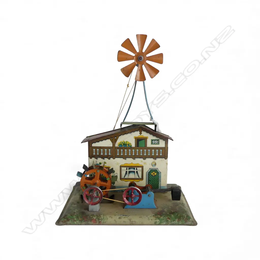 VINTAGE GERMAN TIN TOY; HOUSE w. WINDMILL H.240mm Image 1++