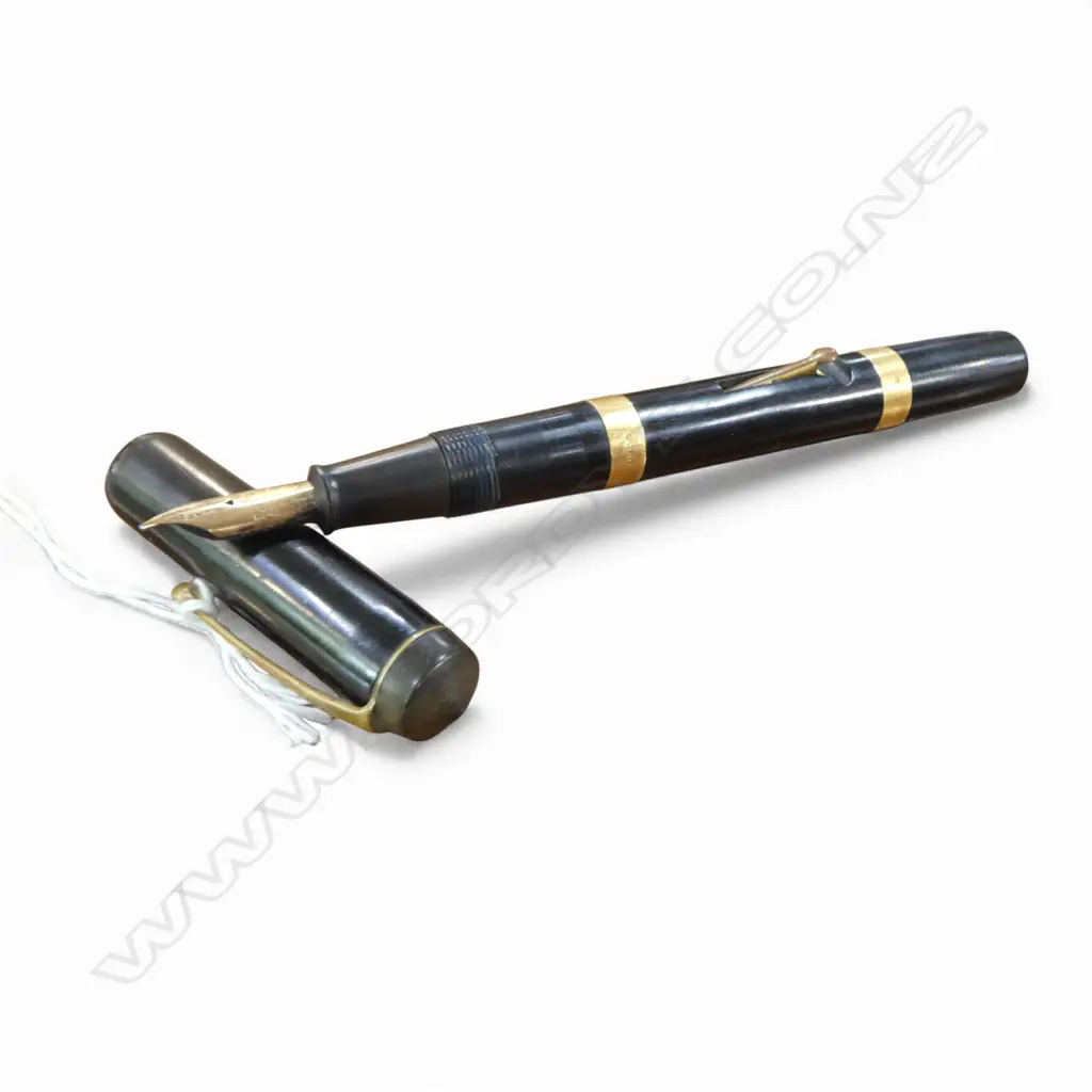 CONWAY STEWART FOUNTAIN PEN w. 14CT NIB & 2 18CT BANDS L.130mm Image 1++