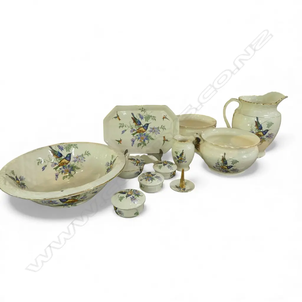 12 PCE ENGLISH WASH SET; BOWL 410mm dia, 2 POTTIES ETC Image 1++