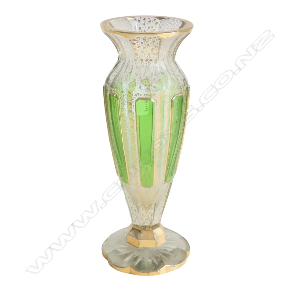 MOSER? GILT & GREEN FLASHED GLASS VASE H.275mm Image 1++