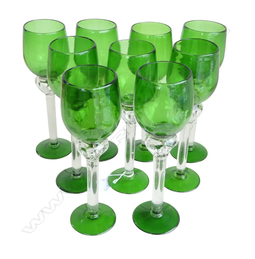 9 HAND BLOWN WINE GLASSES H.250mm (1 w. CHIP TO BASE) Image 1++