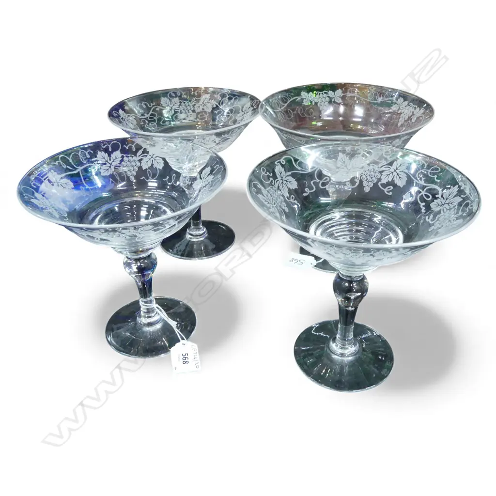 4 STUART CRYSTAL ACID ETCHED COMPORTS H170MM Image 1++