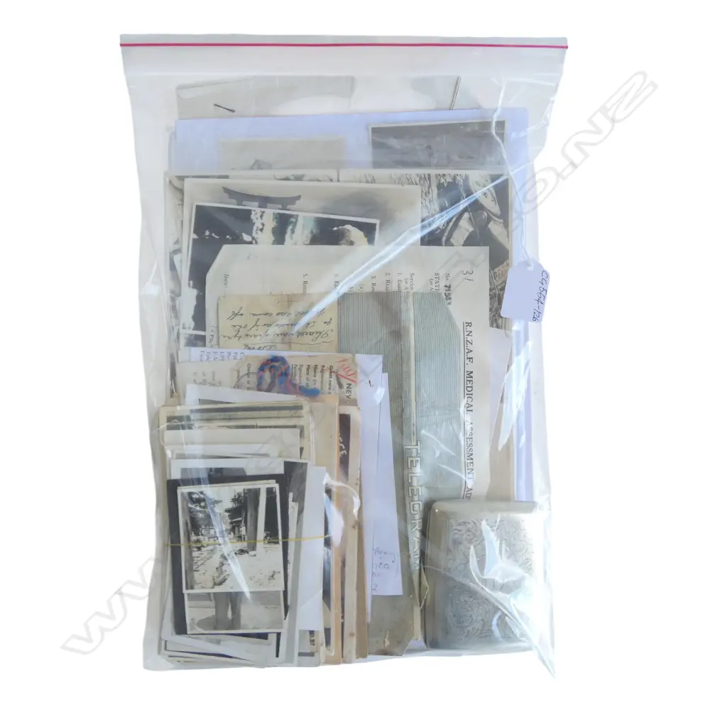 ARCHIVE WWII SERVICEMAN; INCLDS PHOTOS JAPAN POST BOMBING, ARMY VEHICLES, AIRFORCE PARAPHERNALIA & CIGARETTE CASE Image 1++