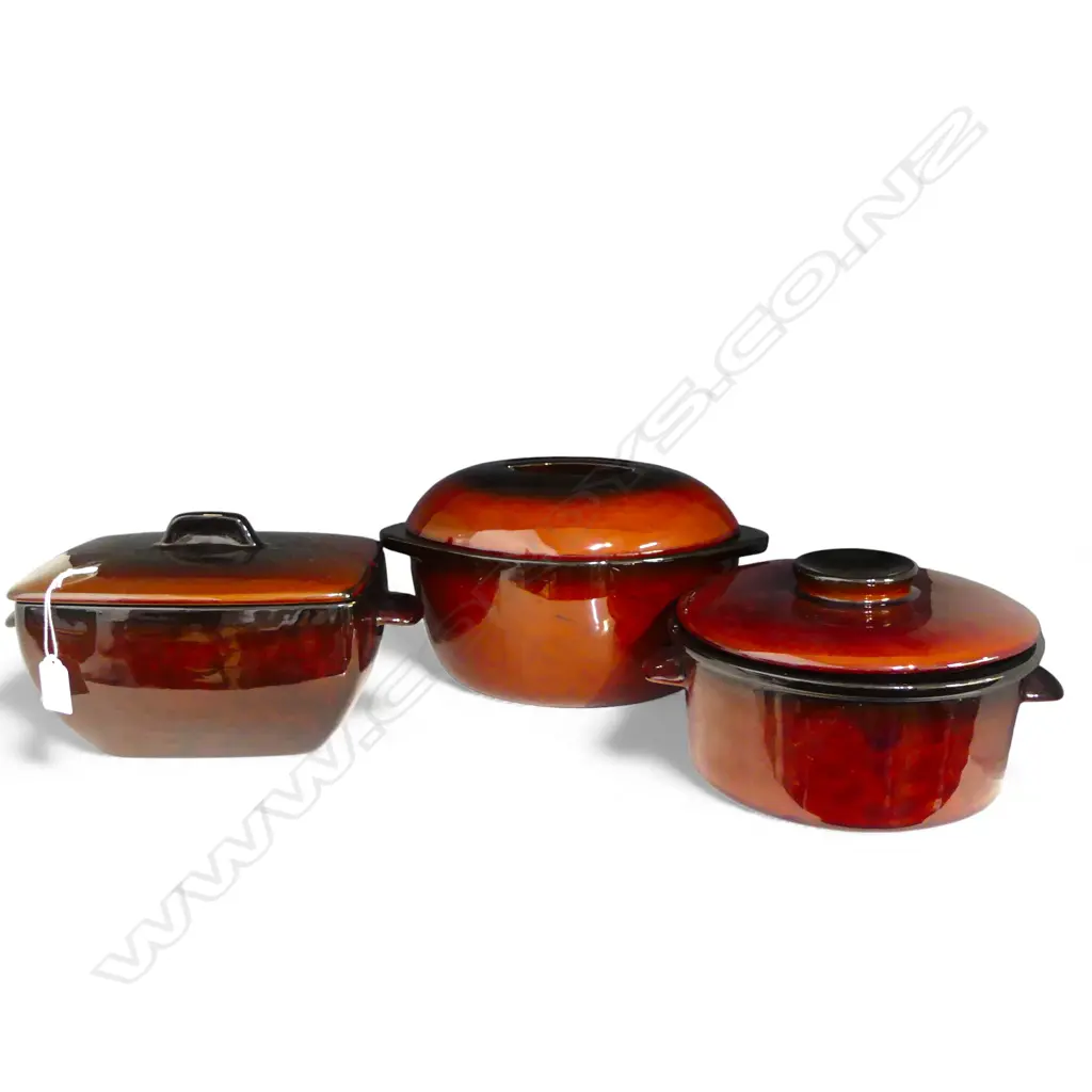 3 MID CENTURY LIDDED OVENWARE COOKING DISHES L280MM Image 1++