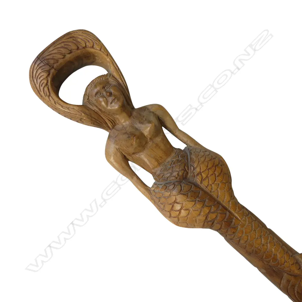 SCULPTED WOODEN CANE WITH MERMAID Image 1++