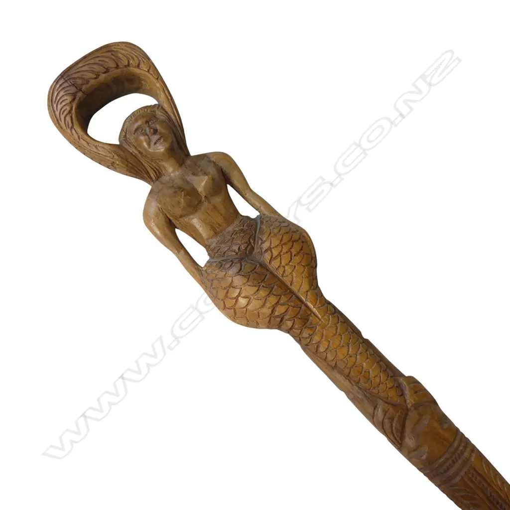 SCULPTED WOODEN CANE WITH MERMAID Image 1++