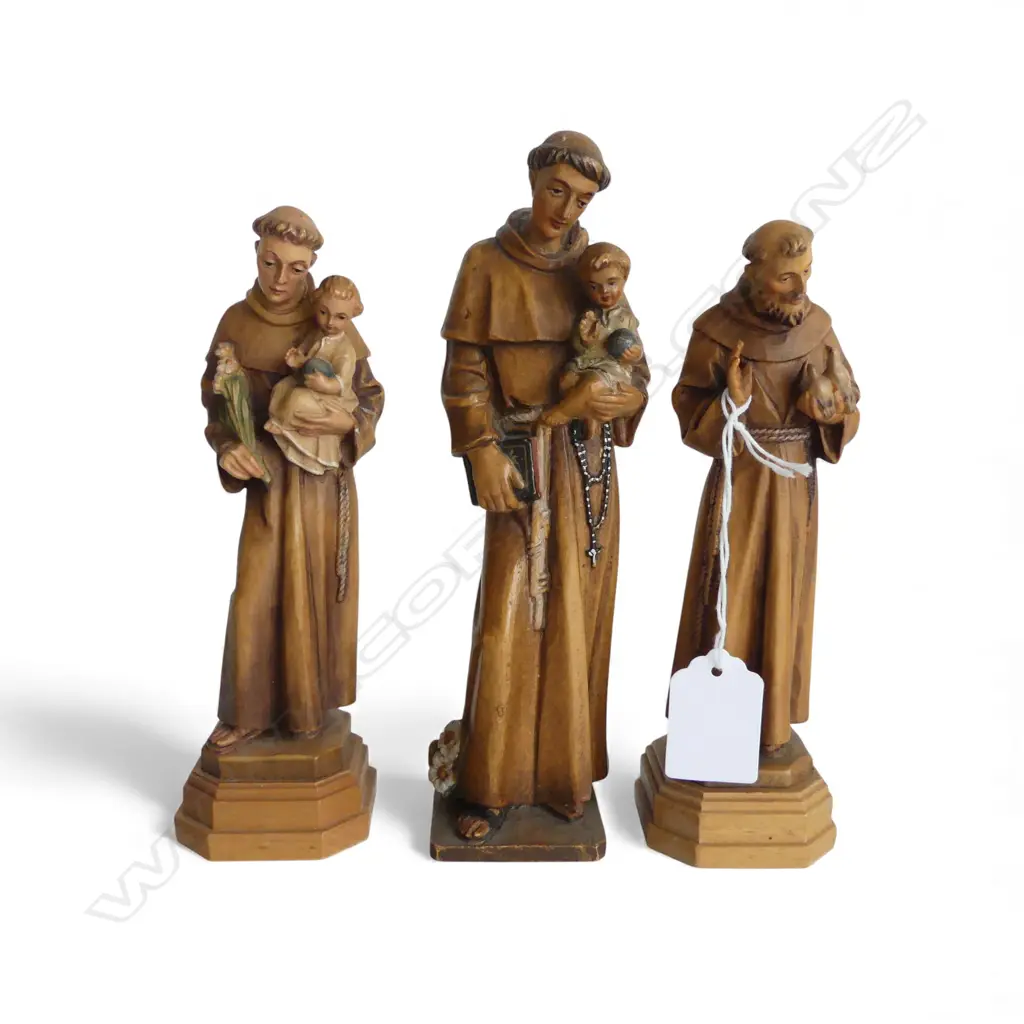 3 ITALIAN CARVED WOODEN MONKS H.195mm Image 1++