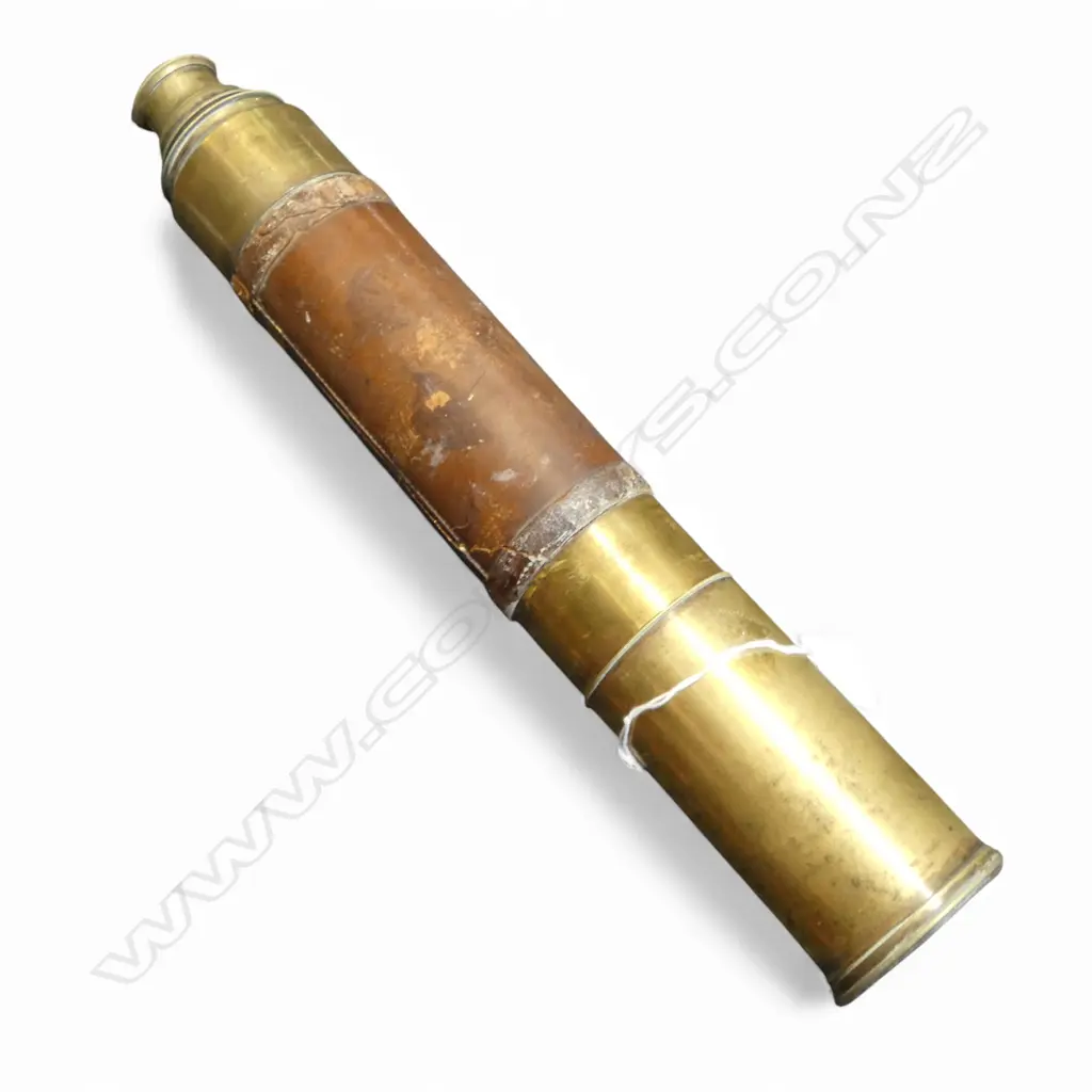 Victorian brass 2 draw telescope. Leather covered body. L.880mm extended Image 1++