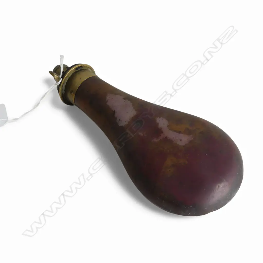 c.1900 copper powder flask with brass fittings Image 1++