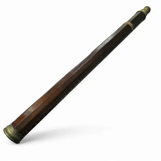 Victorian brass & mahogany single draw telescope. L.890mm extended. Tube pulls away from body. Faceted mahog. 10 sided