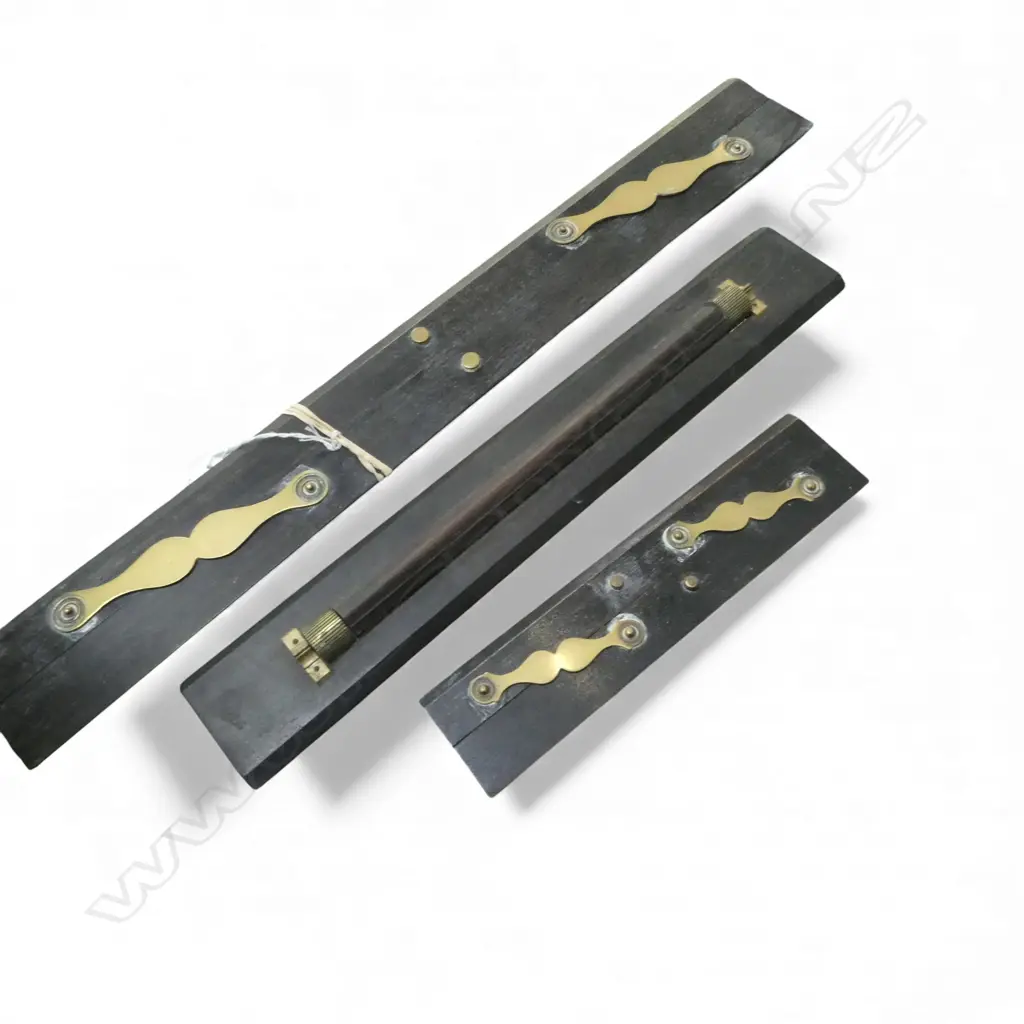 3 antique ebony drawing instruments: 2 parallel rules + rolling ruler. Image 1++