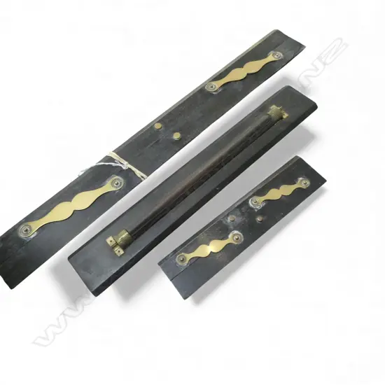 3 antique ebony drawing instruments: 2 parallel rules + rolling ruler.