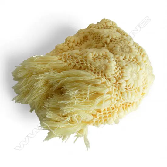 vintage lemon toned crochet shawl / throw