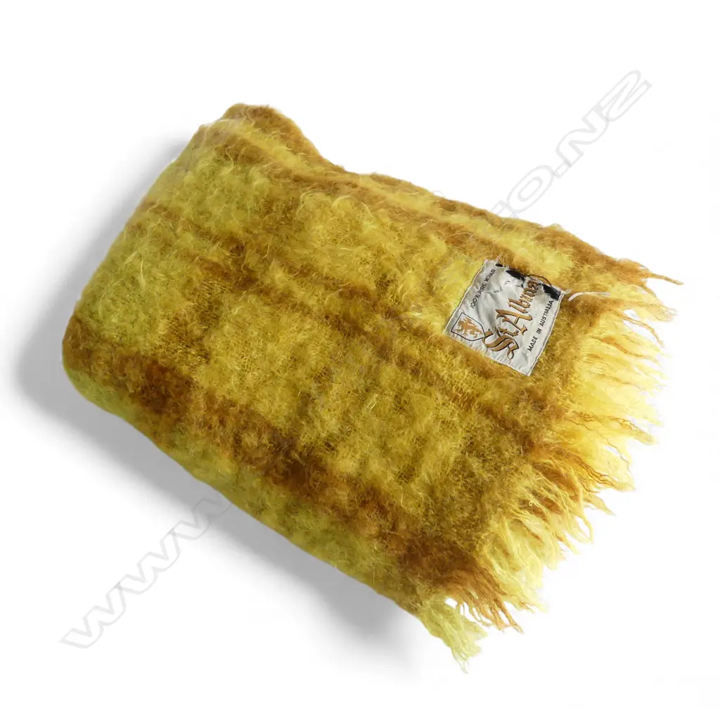VINTAGE ST. ALBANS 100% MOHAIR RUG YELLOW & TAN TONES Image 1++