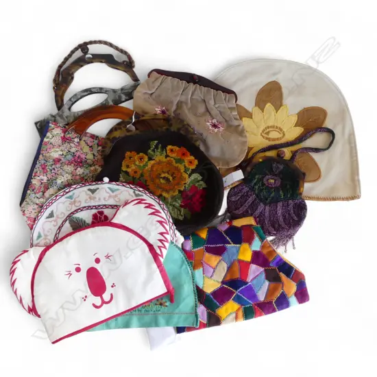 selection VINTAGE HAND & CLUTCH BAGS: 'Crazy Patchwork 1960's' + 'applique 1930's' etc