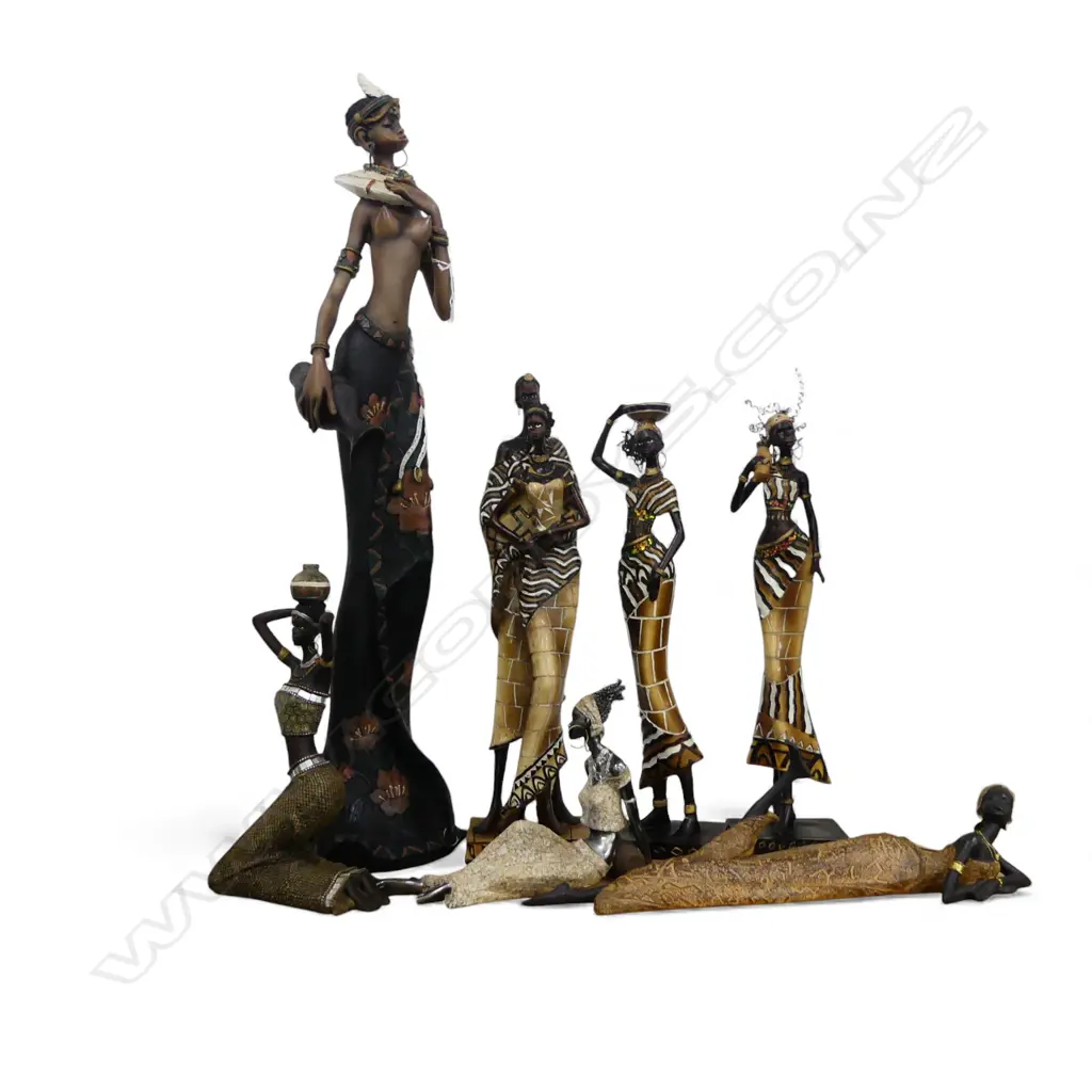 7 RESIN AFRICAN FIGURINES; TALLEST w. NECK REPAIRED H.740mm Image 1++