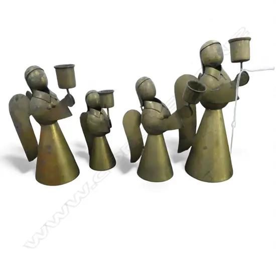 4 MEXICAN BRASS ANGEL CANDLESTICKS H.190mm