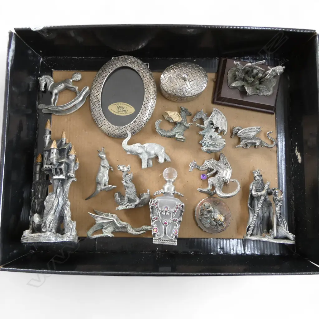 16PCS PEWTER DRAGONS ANIMALS  ETC 70MM AVERAGE H Image 1++