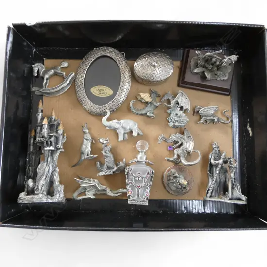 16PCS PEWTER DRAGONS ANIMALS  ETC 70MM AVERAGE H