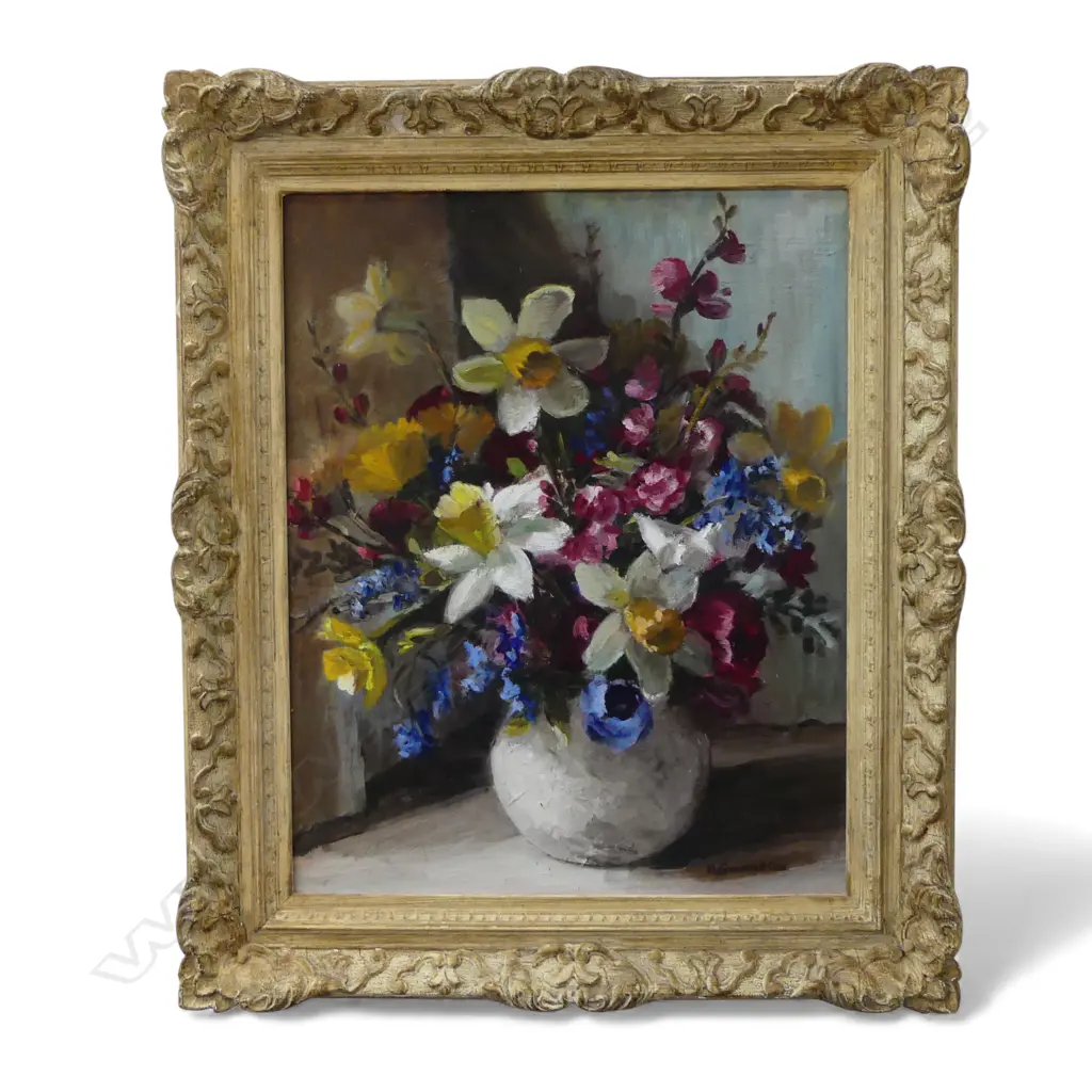 N. GRAEME COX, FLORAL STILL LIFE, OIL ON BOARD 495x390mm Image 1++