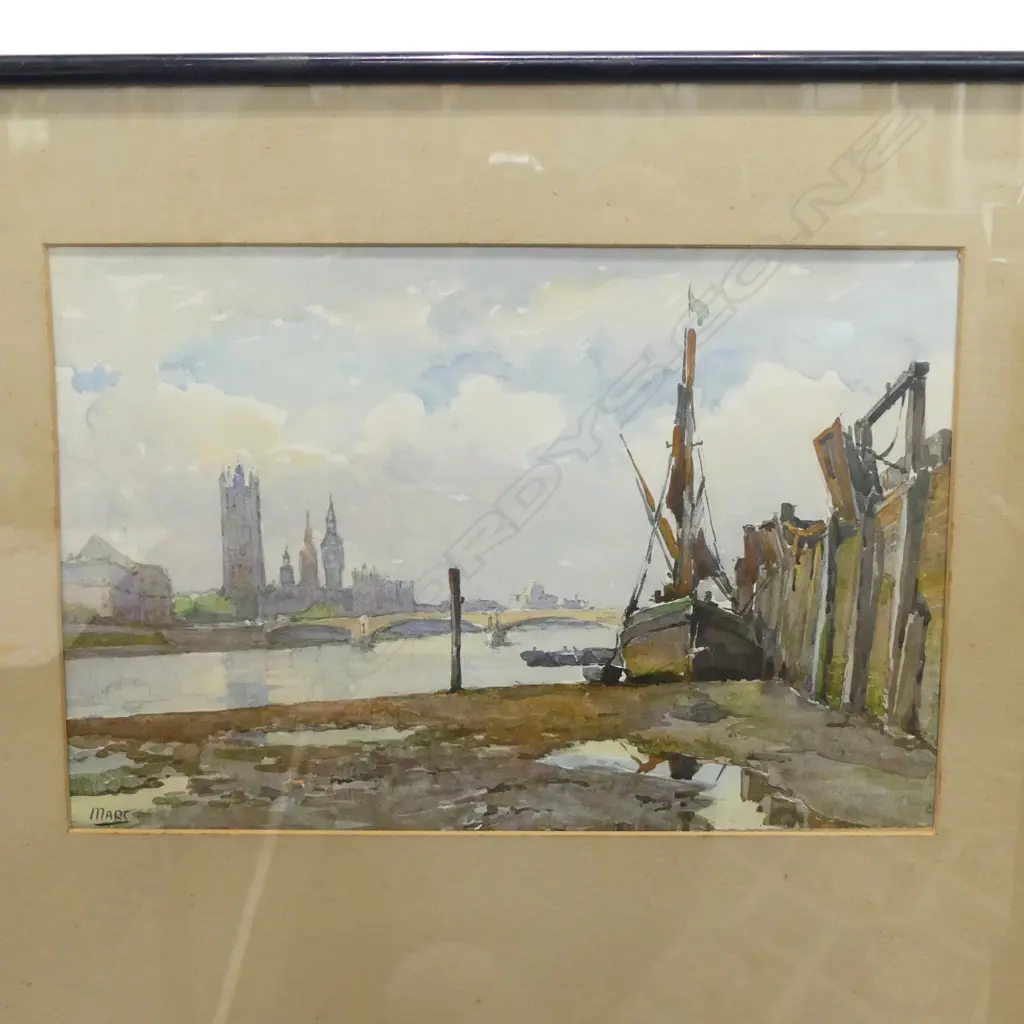 VINTAGE COLOR LITHOGRAPH PRINT OF THE RIVER THAMES BY MARC MARKOVITCH,200 X 300MM Image 1++