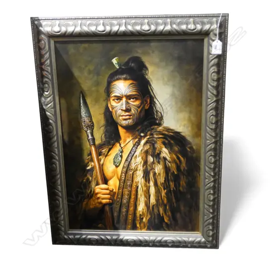 MAORI WARRIOR, MODERN PRINT ON CANVAS BOARD 590x410mm