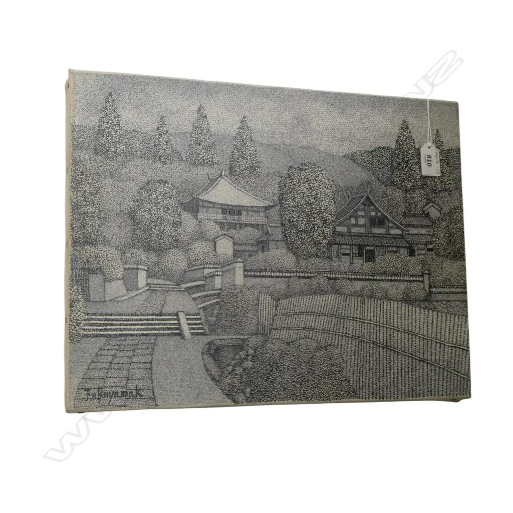 VINTAGE JAPANESE POINTILLIST PTG on CANVAS, signed, H.320 x 410mm Image 1++