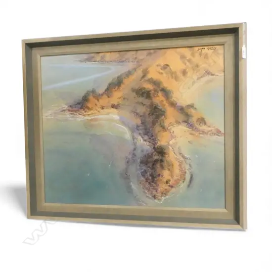 JOHN SPEEDY 'GULF ISLAND IN THE LATE AFTERNOOON SUN' OIL ON BOARD 1994 495x600mm