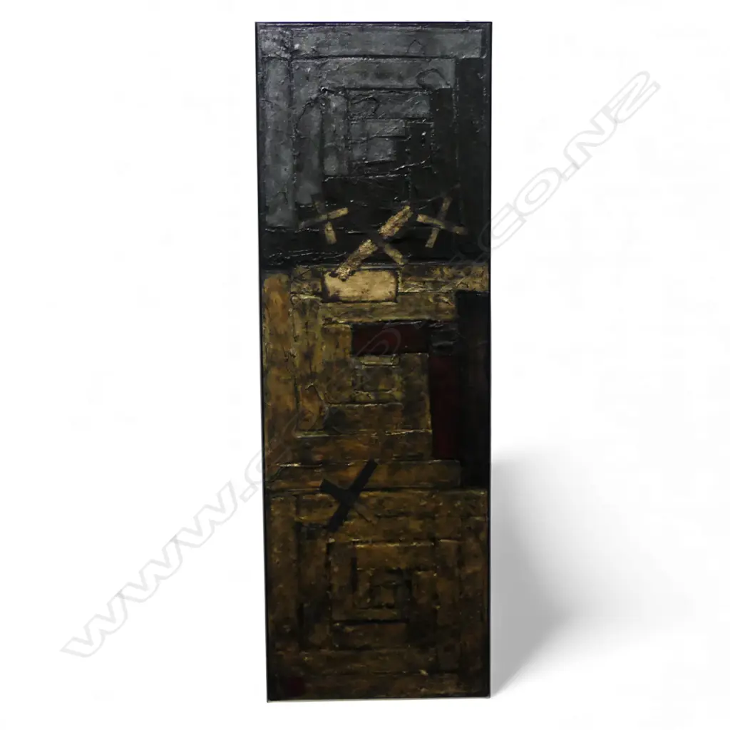 GAIL GAULDIE (Wellington) EARLY SETTLERS, MIXED MEDIA ON CANVAS, SIGNED & DATED 2009, 1220x450mm... Image 1++