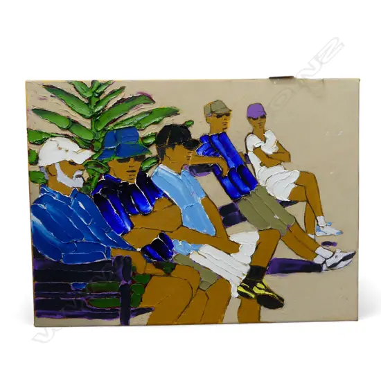 HOLLY BAZETT, THE BENCH I, OIL ON CANVAS, SIGNED & DATED 2015, 305x405mm