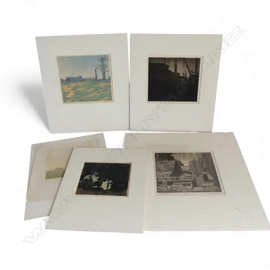 6 K.W. HASSALL PRINTS of various printmaking styles LARGEST 390x400mm