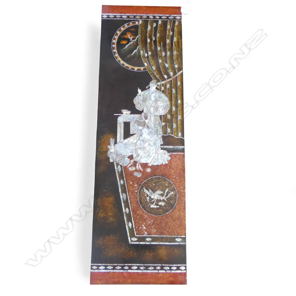 ORIENTAL LACQUER PANEL w. MoP INLAY 975x300mm Image 1++
