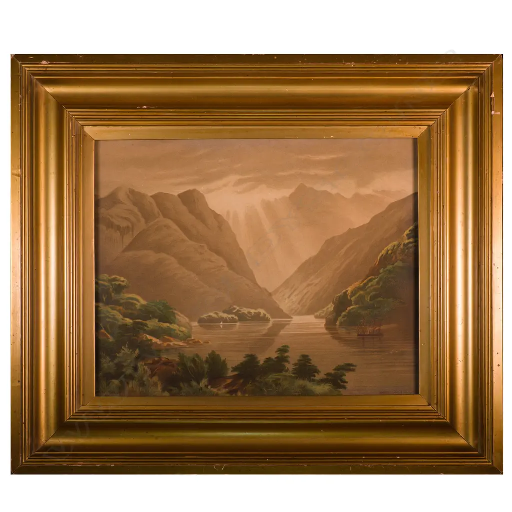 JOHN GULLY 1877 CHROMOLITHOGRAPH - BRADSHAW SOUND OTAGO 295 X 370MM Image 1++