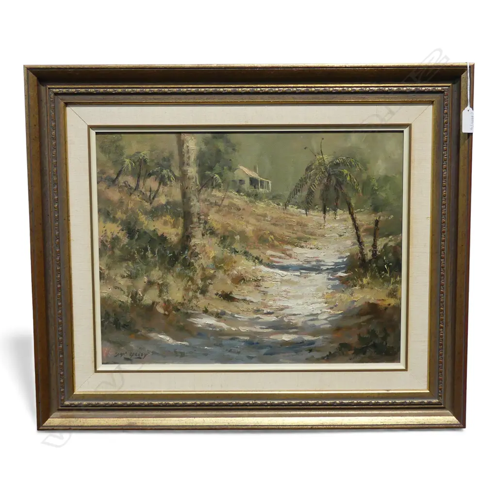 JOHN SPEEDY 'TRACK WITH PUNGAS' OIL ON BOARD 340x440mm Image 1++