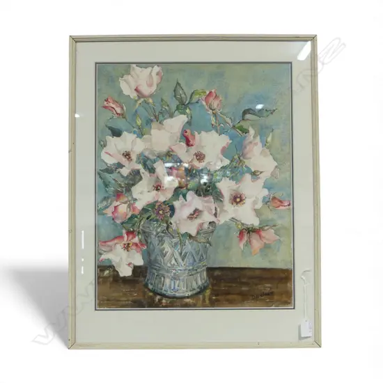 D. HELMORE, FLORAL STILL LIFE, WATERCOLOUR, 500x390mm