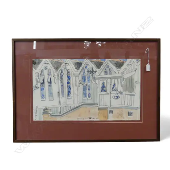 LUCILLE CRANWELL 'ST MARYS FROM SOUTH SIDE' WC, SIGNED & DATED '81 310x540mm