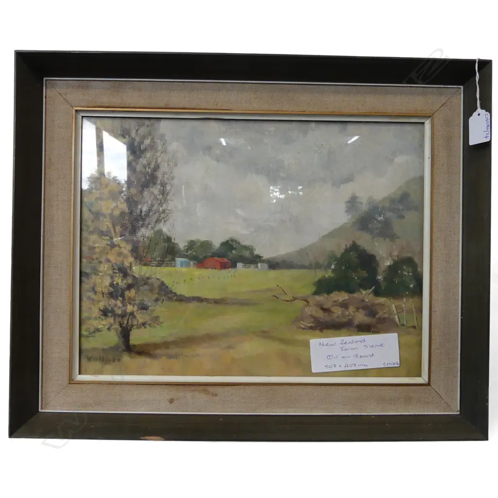 OIL ON BOARD NZ FARM SCENE WALLACE 507X407MM Image 1++