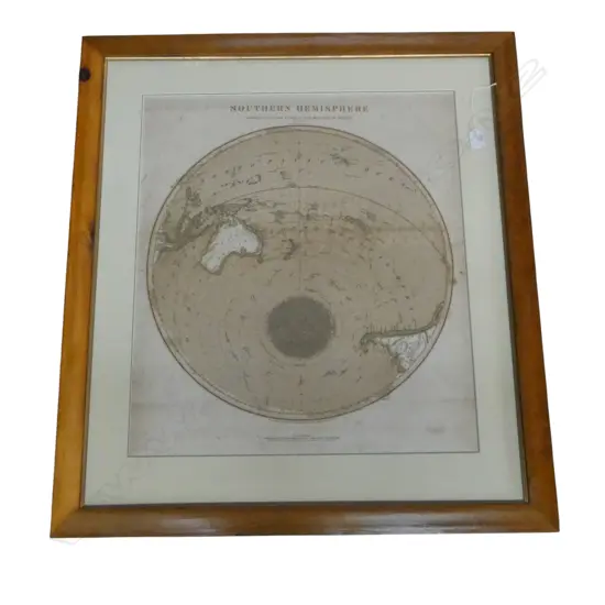 A framed map, 'Southern Hemisphere' for Thompson's New General Atlas 20th Sept 1816 by George Buchan