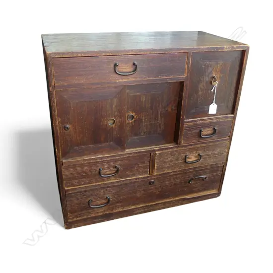 Vintage small Japanese collector's chest. Early 20thC H.570mm