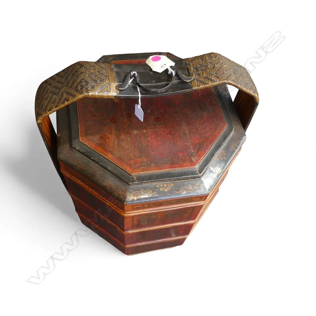 3 TIER RED LAQUER OCTAGINAL CHINESE WEDDING BASKET H600MM Image 1++