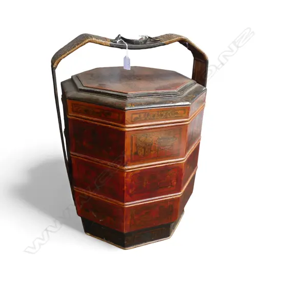 3 TIER RED LAQUER OCTAGINAL CHINESE WEDDING BASKET H600MM