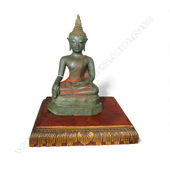 BRONZE BUDDHA ON WOOD STAND H236MM