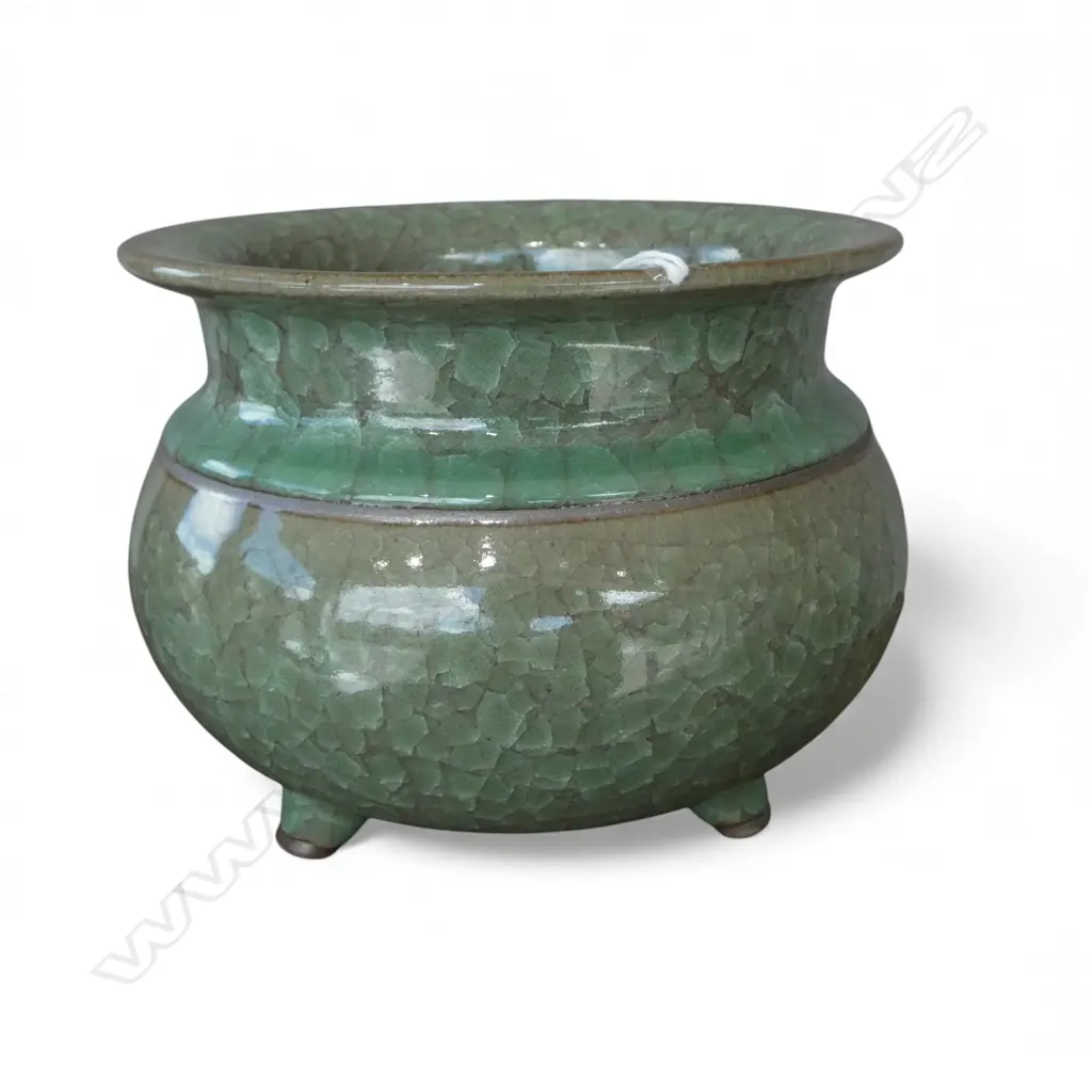 OLD CRACKLE GLAZE INCENSE BURNER hair crack H.124mm Image 1++