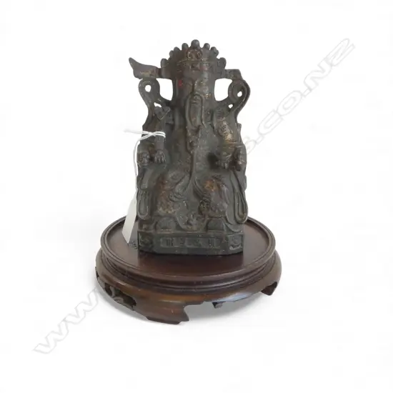 CHINESE METAL SEATED FIGURE H.155mm ON STAND