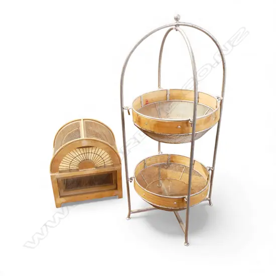 WOOD & METAL MESH 2 TIER STAND H.650mm + FOOD SAFE H.270mm