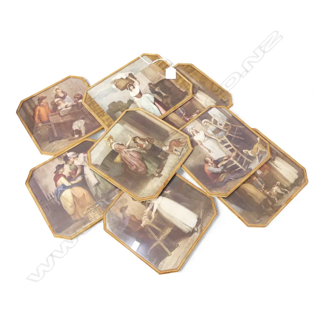 8 PLACEMATS; GEORGIAN PRINT CRIES OF LONDON SERIES 180x230mm 1 w. BROKEN GLASS VERSO Image 1++