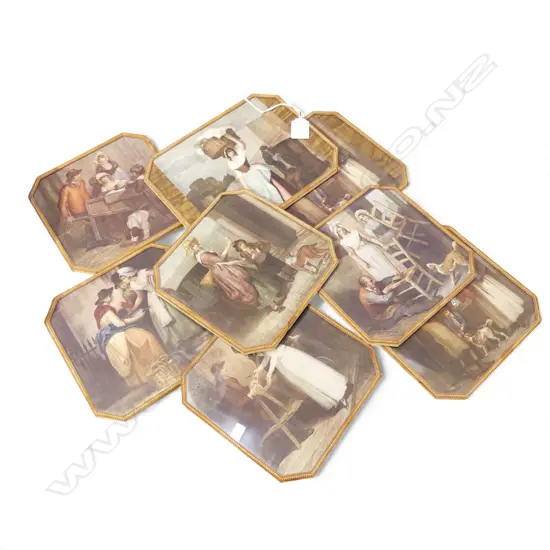 8 PLACEMATS; GEORGIAN PRINT CRIES OF LONDON SERIES 180x230mm 1 w. BROKEN GLASS VERSO